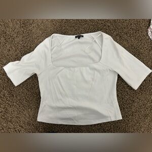 Dynamite White Ribbed Square Neck Top with Elbow Sleeves